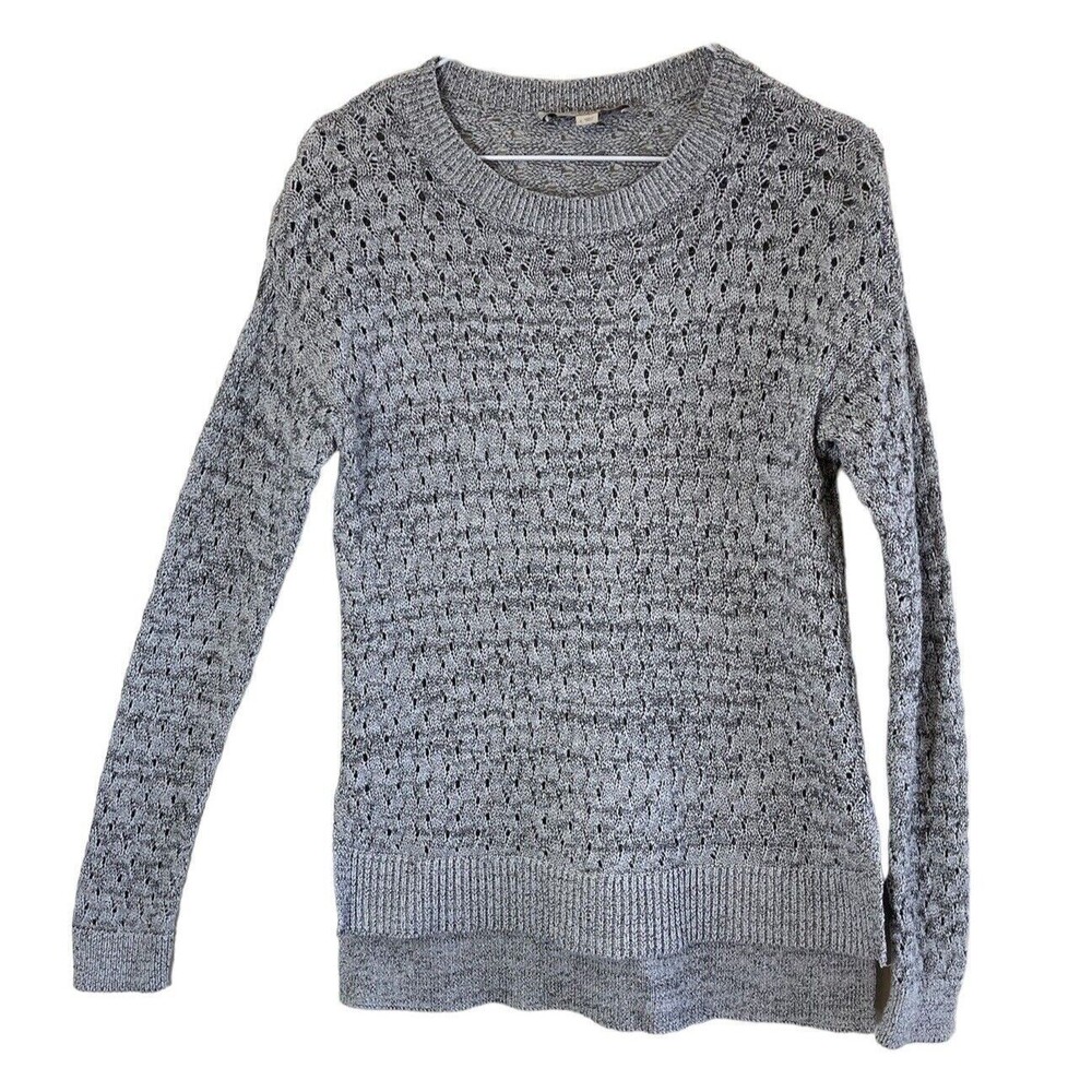 Loft Womens Sweater S Pullover Gray White Cotton Long Sleeve Casual Staple Basic